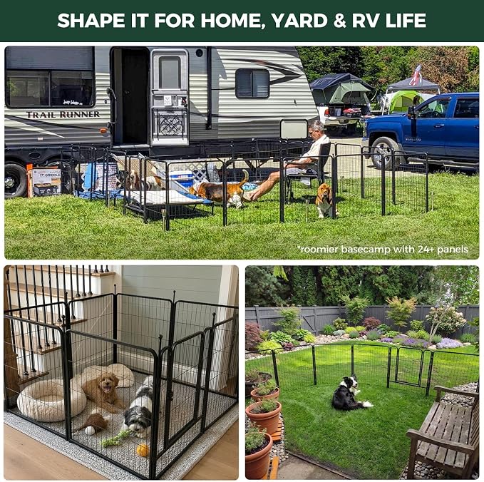 FXW Rollick Dog Playpen, Indoor, Yard & RV Camping, 32" H, 8 Panels | Easy setup, Heavy-duty, DIY layouts, for Small & Medium Dogs, Patented