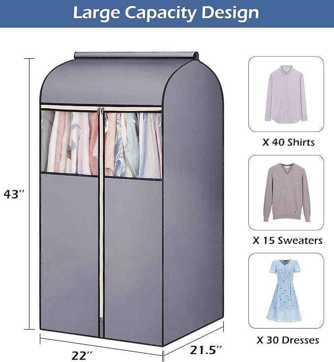 SLEEPING LAMB 43'' Garment Bags for Closet Storage with Zippers Completely Closed Wardrobe for Hanging Clothes Suits Coats Cover, 2 Packs, Grey(Hanging Rod Not Included)