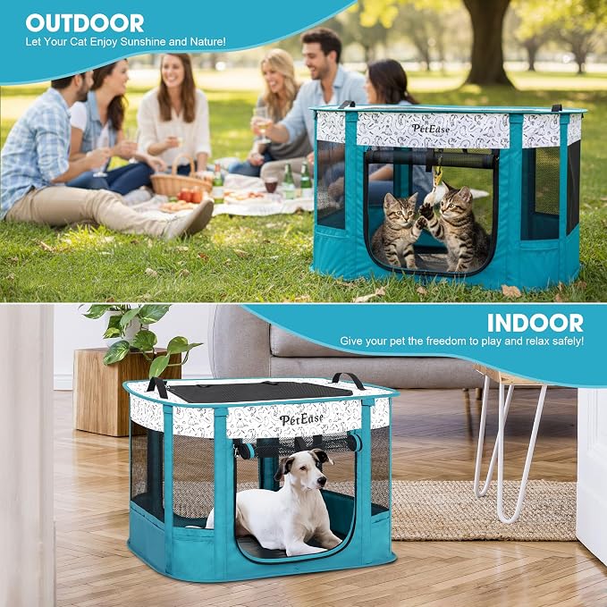 Portable and Foldable Cat Playpen Dog Playpen Small Animal Playepn with Waterproof Bottom, Foldable Pet Cage for Rabbit Puppy Hamster, Indoor/Outdoor Use