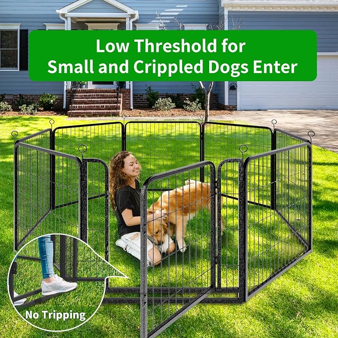 Kfvigoho Dog Playpen Outdoor Extra Wide 32 Panels Heavy Duty Dog Fence 32" | Anti-Rust Coating-Strengthened Dog Fence with Doors Portable for RV Camping Yard, Total 84FT, 561 Sq.ft, Snowy Black