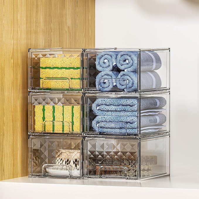 Delamu 2 Pack Stackable Storage Drawers organizer, Clear | Acrylic Makeup Organizer for Bathroom Countertop Storage, Desk, Vanity, Medicine Cabinet, Under Sink, Baby Bottles, for Women