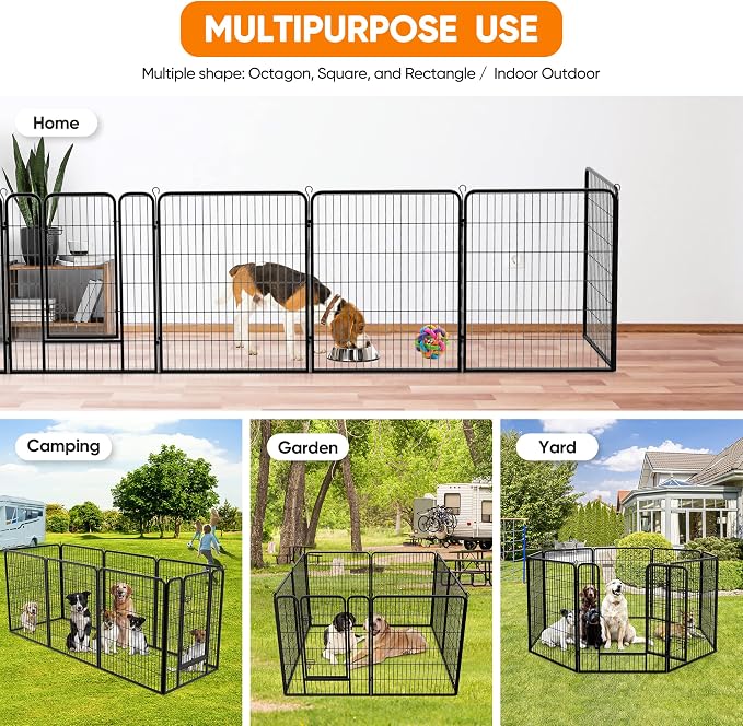 8-Panel Dog Playpen - 40" Height, Indoor/Outdoor, Small to Large Dogs, Puppy Kennel