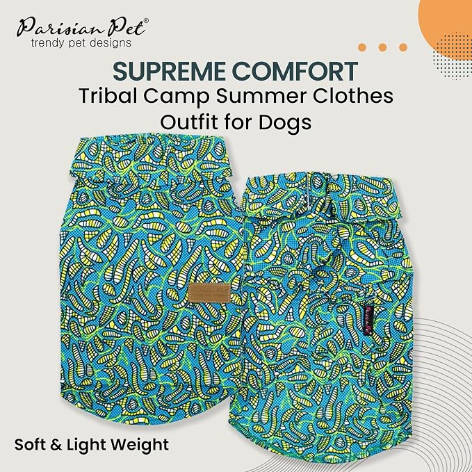 Parisian Pet Tribal Leaves Dog Shirt - Cotton Clothes for Large Dogs - Stylish Tropical Dog Outfit - Lightweight and Soft Puppy Clothes - Trendy Tshirts for Dogs - Comfortable Summer Camp Pet Apparel