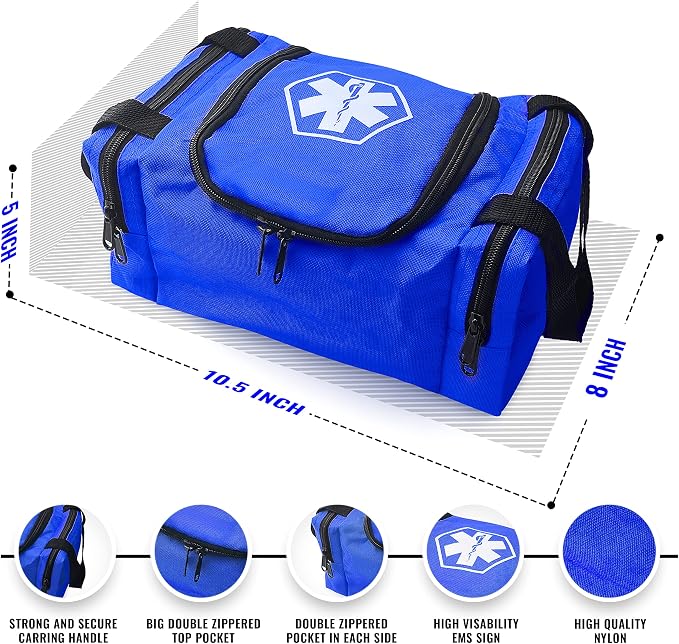 ASA TECHMED First Aid Responder EMS Emergency Medical Trauma Bag EMT, Fire Fighter, Police Officer, Paramedics, Nurse, Blue