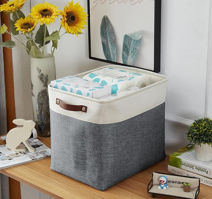 DECOMOMO Extra Large Storage Baskets, 54.5L Fabric Storage Bins 3 Pack | XXXL Storage Baskets for Shelves, Linen Closet Organizers (Slate Grey & White,17" x 13" x 15" )