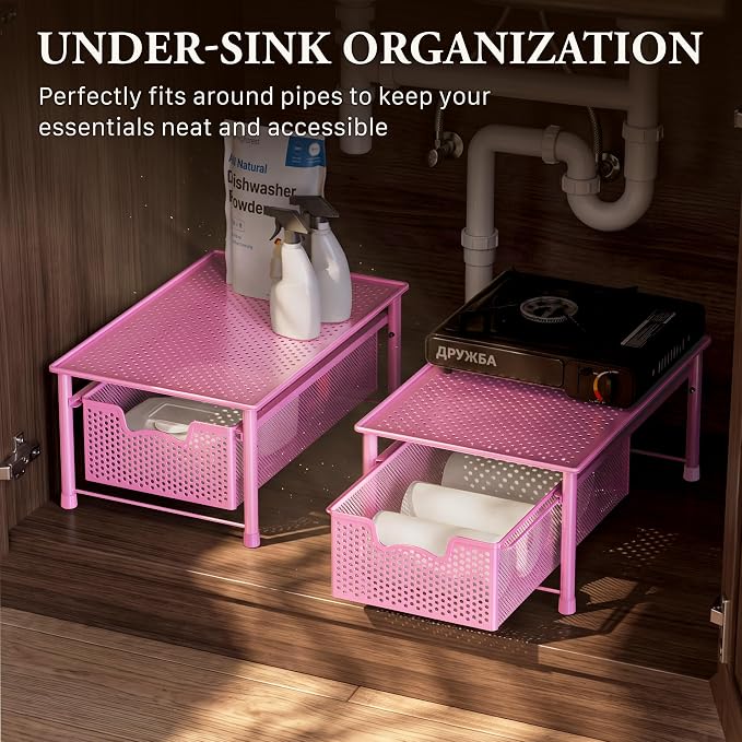 Simple Houseware Stackable Cabinet Basket Drawer Organizer, Pink