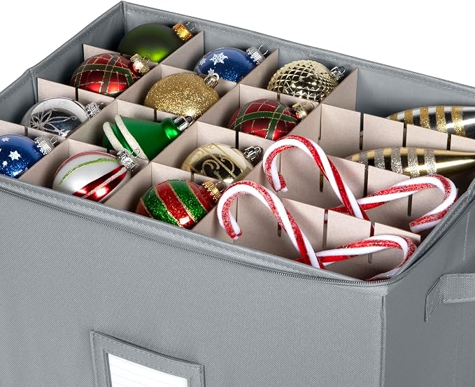 Christmas Ornament Storage Box - Large Christmas Decor Storage Containers that Store up to 128 Ornaments of 3 Inches - Durable Material To Protect And Store Holiday Ornaments Décor, Gray