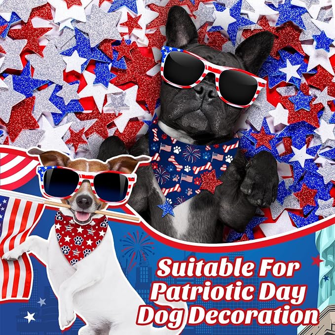 50 Pcs 4th of July Dog Bandanas Bulk Patriotic Paw Prints Pattern | Triangle Kerchief Bibs Scarf Set for Pets Patriotic Party Costume Photo Props Accessories, 25 Styles, 25.6 x 17.7 x 17.7 Inch