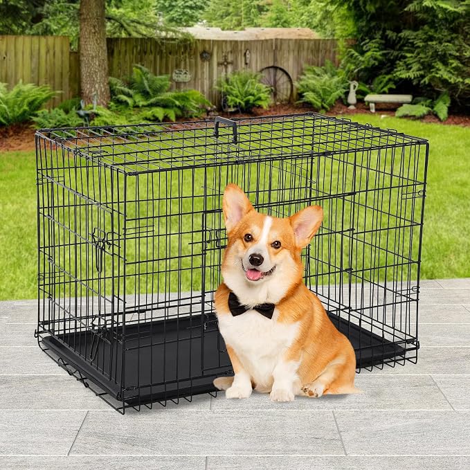 BestPet | Dog Crate | 30" | Black | Foldable Metal Kennel with Double Doors | Secure Slide-Bolt Latches, Leakproof Tray | Portable Dog Cage for Small Breeds | for Travel, Indoor & Outdoor Use