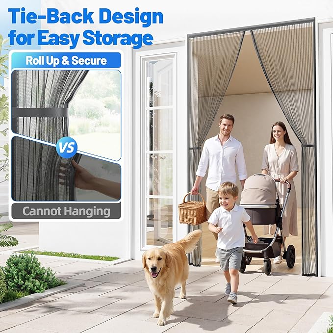 Heavy Duty Magnetic Screen Door Mesh, Door Net Screen with 50 Magnets | Pet & Kid Friendly, Auto-Sealing PET Fine Mesh Doors Screen Keep Bugs Out Fits Front Doors Size 32"x78" - Screen Size 34"x80"
