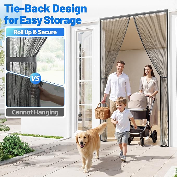 Heavy Duty Magnetic Screen Door Mesh, Door Net Screen with 50 Magnets | Pet & Kid Friendly, Auto-Sealing PET Fine Mesh Doors Screen Keep Bugs Out Fits Front Doors Size 36"x78" - Screen Size 38"x80"