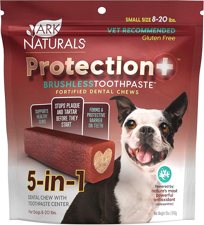 Ark Naturals Protection Plus Brushless Toothpaste for Small Breeds, 12 oz Bag, Dog Dental Chew with Toothpaste Center, Prevent Plaque & Tartar, Freshen Breath