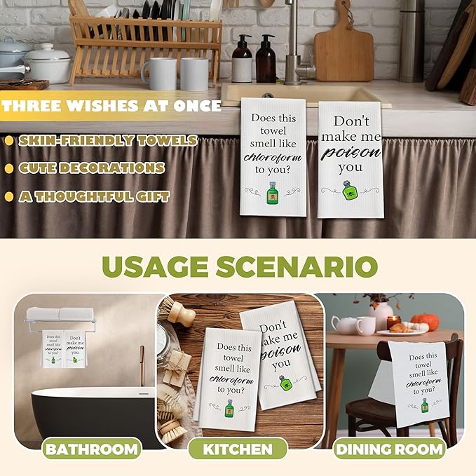 Kitchen Towels Set of 2, Poison Bottle Dish Towel for Kitchen, Decorative Hand Towels for Bathroom, Fast Drying Tea Towel with Sayings, Housewarming for Women Mom -01