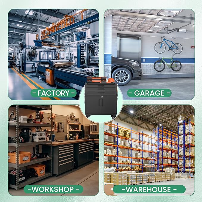 Garage Storage Cabinet, Metal Rolling Tool Cabinet with 2 Pegboard and 10 Hook, Heavy Duty Mechanics Tool Chest Storage for Workshop, Basement, Warehouse, Include Workbench Liner, Black