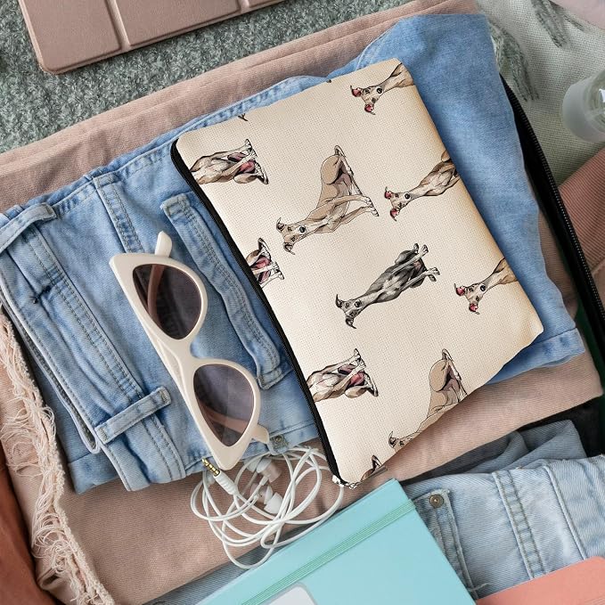 Greyhound Dog Makeup Bag, Greyhound Lovers Gifts Cosmetic Bag for Women, Dog Mom Lovers Owner Gifts for Women Christmas, Pet Lover Gift Zipper Travel Makeup Pouch for Purse