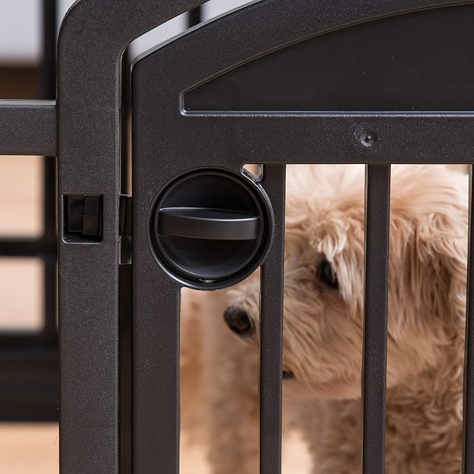 IRIS USA 4-Panel Dog Playpen, Pet Enclosure, Black | Pet Containment, Configurable Layout, Multi-Shape Setup, Custom Pen Configuration, Stable Non-Tip Base, Tool-Free Assembly