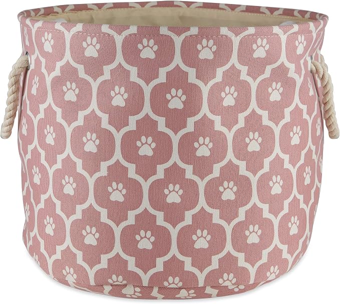 Bone Dry Pet Storage Collection Lattice Paw Print, Rose, Small Round