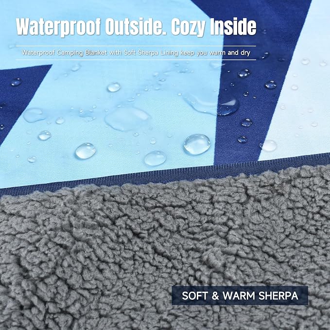 Tirrinia Waterproof Outdoor Blanket with Sherpa Lining, Windproof Foldable