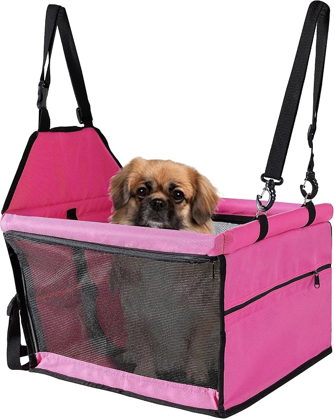 Dog Travel Car Seat Pet Car Booster with Clip-On Safety Leash,Reinforce Support Pipe Anti-Collapse,Portable Collapsible Travel Bags for Dogs Cats or Other Medium Pet Under 35lb, Pink M