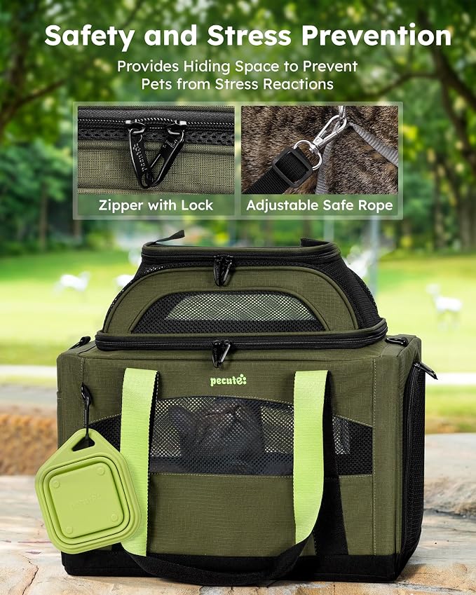 Pecute Cat Carrier,Top Expandable Dog Crate for Travel, Green