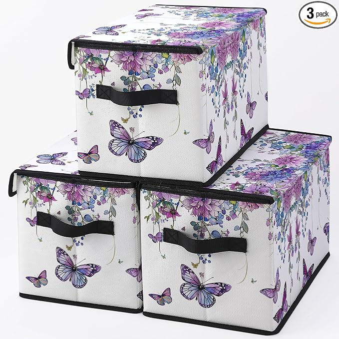 Fabric Storage Bins with Lids,Under Bed Storage Containers 3Pack | Stackable Clothes Storage Bins with Lids,Closet Organizers Fabric Box for Home and Office,Blanket Clothes Organizers