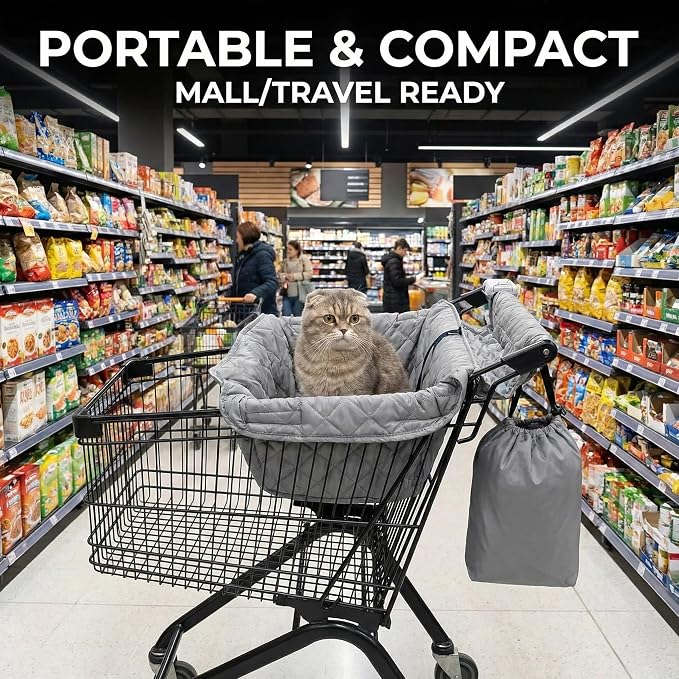 Pet Shopping Cart Cover for Dogs Cats: Soft Breathable Grocery Cart Cover | Hammock, Seat Cushion & High Chair Cover With Storage Pouch, Easy to Attach, Remove & Clean, Machine Washable & Portable