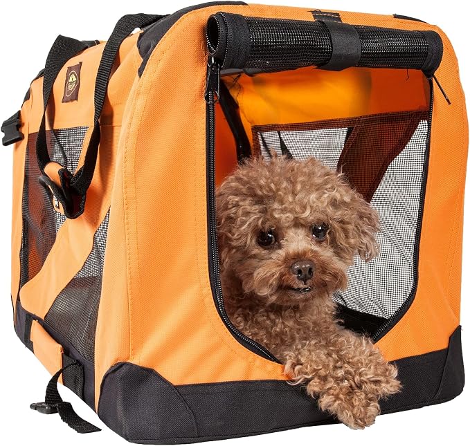 Pet Life ® Vista-View 360 Degree Zippered and Collapsible Soft Folding Pet Dog Crate Travel Dog Kennel with Zippered Entrances