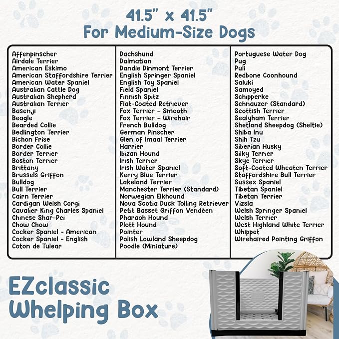 EZclassic Dog Whelping Box with Rails, Padded, Small 28" x 28" | Whelping box with gray washable pad, internal puppy safety rails and windowed walls for a comfortable, safe birthing area