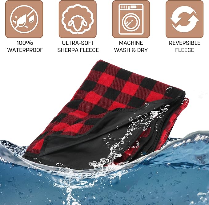 Tirrinia Waterproof Outdoor Blanket with Sherpa Lining, Windproof Foldable