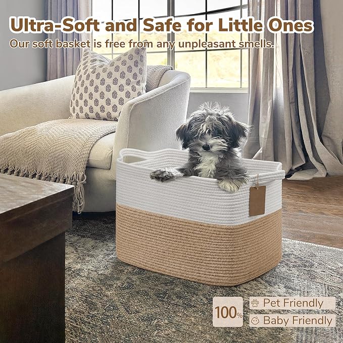 Goodpick 50L Large Woven Rope Storage Basket for Organizing, Jute | 18" × 14" × 12" Decorative Gift Basket for Nursery & Bedroom Organization, Fits Toys, Blankets & Kids Essentials Storage