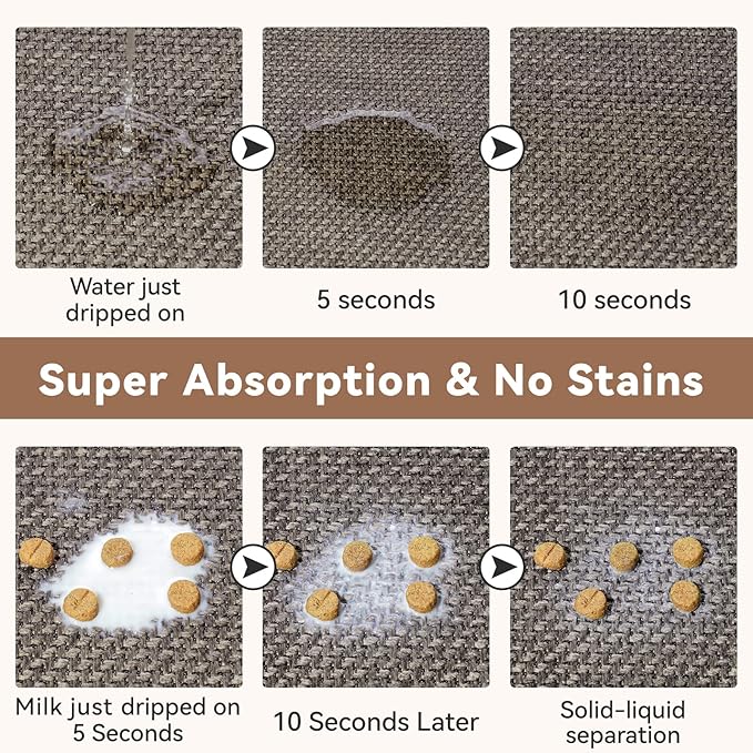 Pet Feeding Mat, Dog Food Mats Absorbent Pet Placemat for Food and Water Bowl with Non Slip Rubber Backing for Dog and Cat (12"x19", Brown)