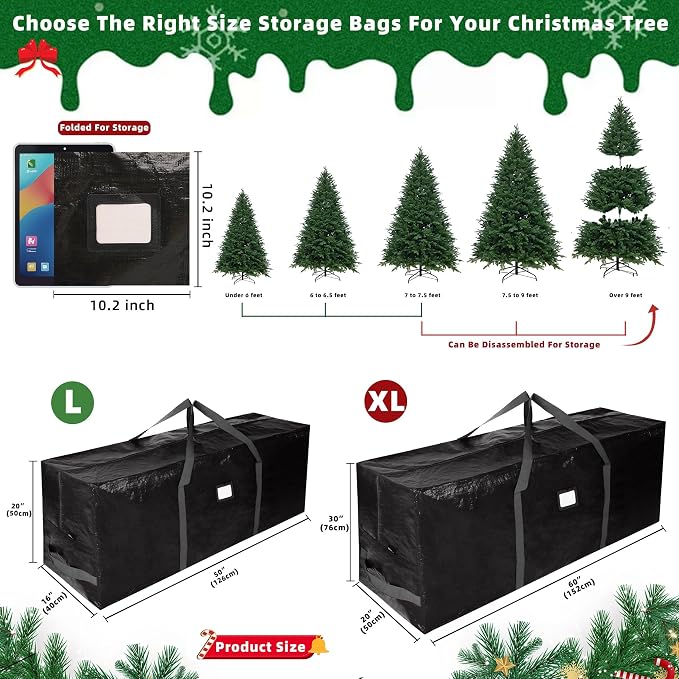Large Christmas Tree Storage Bag Heavy Duty 9 Ft (Black) | Protects From Moisture & Dust, Holiday Storage, Alternative To Tree Storage Box