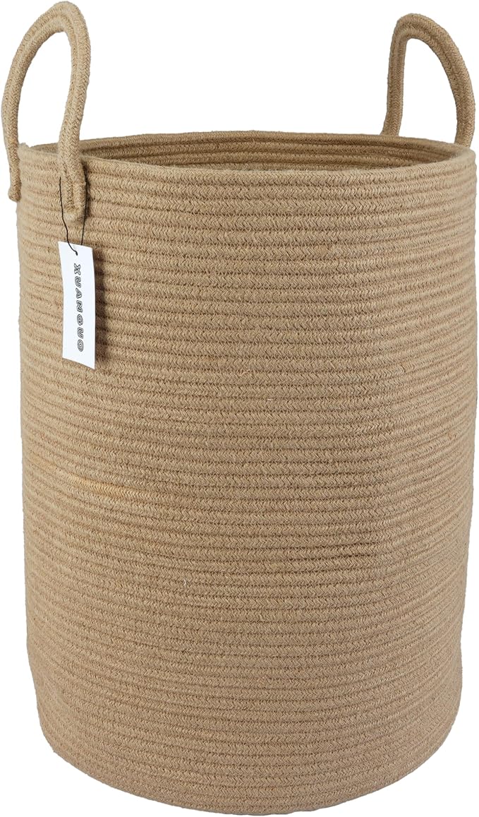 XUANGUO Laundry Basket Laundry Hamper for Clothes Jute Large | Woven Storage Basket for Living Room Bedroom Boho Tall Rope Baskets for Blanket Toys Pillow Towels Baby Nursery Hamper Bin