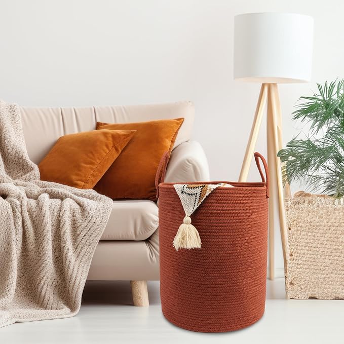 Woven Cotton Rope Laundry Basket, 15" x 20" Laundry Hamper, Rustic | Rope storage basket for dirty clothes, toys and blankets. Perfect for bathroom, baby nursery and living room storage.