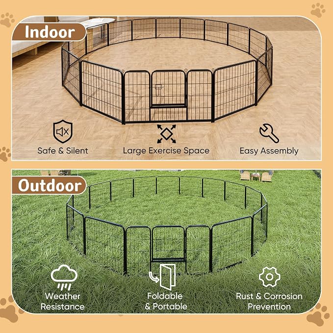 DUMOS Dog Playpen 16 Panels 40 Inch Indoor Outdoor Metal Pet Fence | Foldable Dog Play Pen with Door, Portable Exercise, RV Camping, Puppy Small Medium Large Dogs