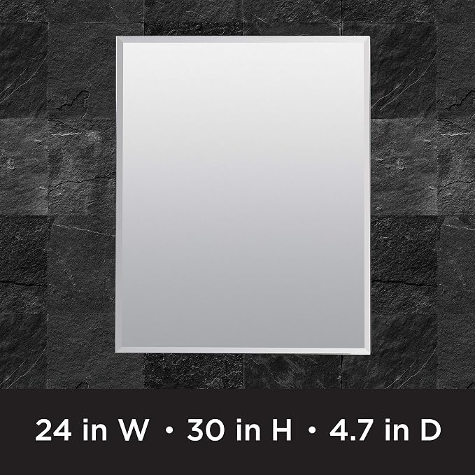 Zenna Home Bathroom Medicine Cabinet with Mirror, Frameless Bathroom Wall Cabinet with Rustproof Aluminum Body, 3 Adjustable Glass Shelves, Recessed or Surface Wall Mount Installation, 24 x 30 Inches