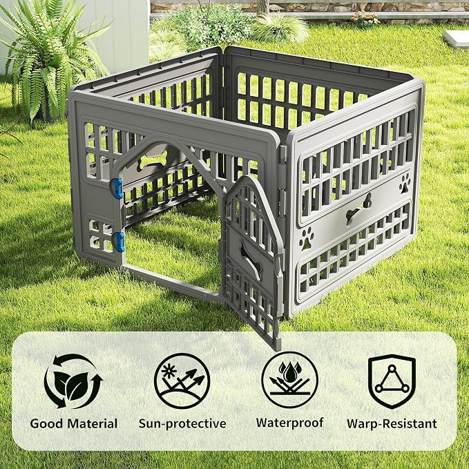 Dog PlayPen Indoor,8-Panel Puppy Playpen Outdoor Waterproof,Heavy Resin Dog Fence for Small Medium Dogs,Spacious Exercise Area,Easy to Clean,Foldable in Half(103.3 * 103.3 * 23.82in)