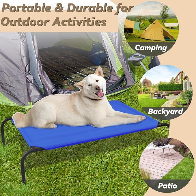 Elevated Dog Bed for Large Dogs | Raised Dog Bed with Breathable Mesh for Indoor Outdoor Use, Non Slip, Easy to Clean, 50.5 Inches, Blue