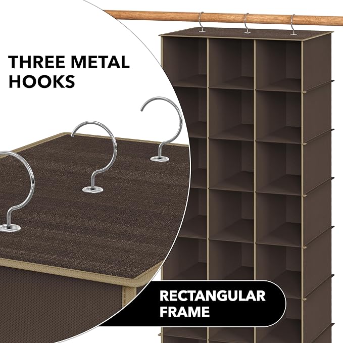 Simple Houseware 24 Section Shelves Hanging Shoes Organizer, Brown | 3 Metal Hooks, 8 Tier, Holds Up to 24 lbs