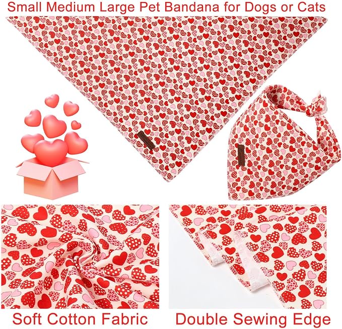 Valentine’s Dog Bandana, UP URARA PUP Valentine Triangle Bid Scarf for Girl Boy Small Medium Dogs or Cats, Adorable Puppy Wedding & Valentine’s Bandana, Cute Soft Cotton Pet Kerchief, S