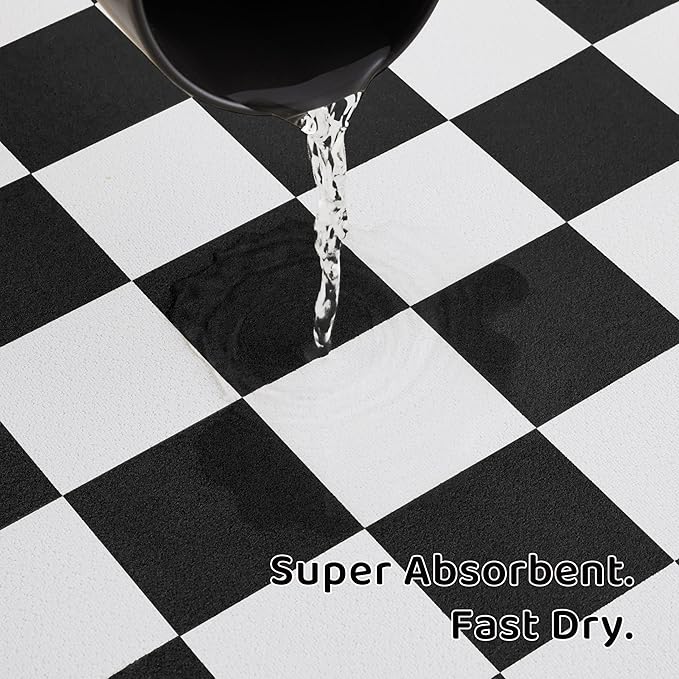Ralxion Checkered Dog Feeding Mat, Absorbent Mats for Dog Food and Water Bowl, Dispenser, Feeder, Retro Aesthetic Black Checkerboard Pet Placemat for Dogs, Cats, Puppy Accessories, 16" X 24”