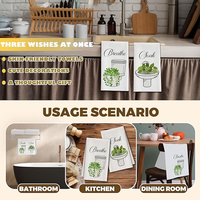 Bath Towels Set of 2, Green Eucalyptus Dish Towel for Bathroom Spa Kitchen, Toilet Sink Leaves Decorative Hand Towels, Fast Drying Tea Towel, Housewarming Xmas Gifts for Women Mom -B30