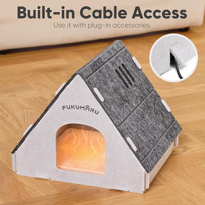 FUKUMARU Cat House Cave Bed for Indoor Cats, Large Warm Felt Cat Hideaway | Scratch-Resistant Cat Cave, Kitten Hideaway for Timid Cat & Small Pet, Modern Sturdy Cats House Condo, Easy to Assemble