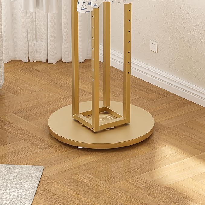 HKaikzo 360° Gold Rotating Coat Rack, Heavy Duty Metal Garment Rack Height-adjustable, Suitable for Both Adults and Children, Freestanding Clothing Rack for Hanging Clothes, for Bedroom, Retail Store