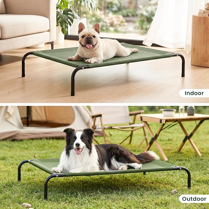 Love's cabin Elevated Cooling Dog Bed for Large Dogs, Portable Indoor & Outdoor Raised Pet Dog Cat Cot, Durable Summer Frame with Breathable Mesh, Olive Green, 48 inches