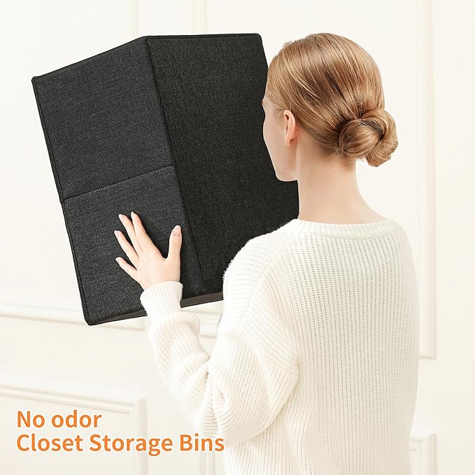linen closet organizers and storage, 3 Pack Large Storage Baskets, Washable, Clothing Storage Bins with Handle, Closet Organizer for Storage Sweater,Sheets (Black, 18½"x11 x8½)