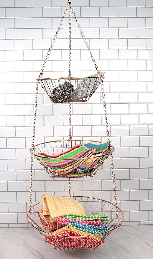 RSVP International Hanging Storage Collection 3-Tier Baskets, Copper Wire