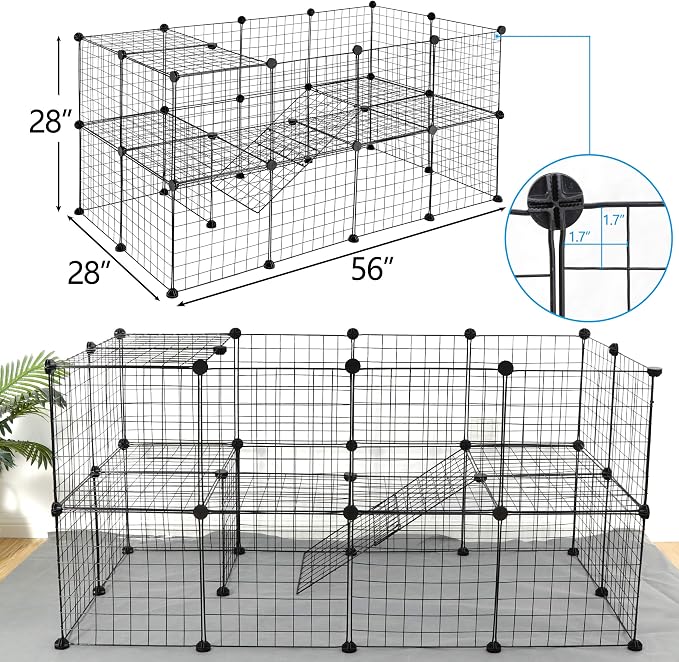 Pet Playpen, 36 Panels Indoor Small Animal Cage, Metal Wire Fence for Guinea Pig, Rabbits, Ferret, Free-Combine DIY Pet Villa, Black