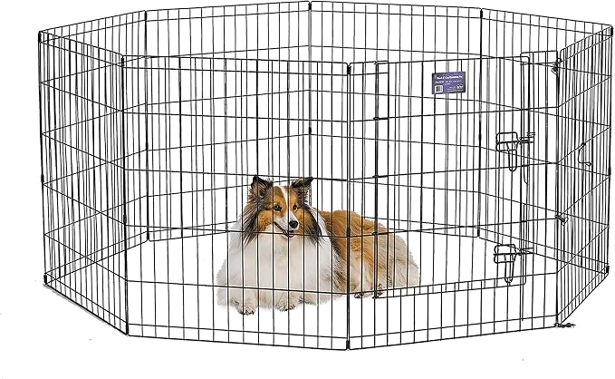 MidWest 30-Inch Exercise Pen, Single Door, 16 Sq Ft Play Area | for Indoor and Outdoor Use, Large Door Opening & Secure Latch, Easy to Set Up, Foldable Playpen