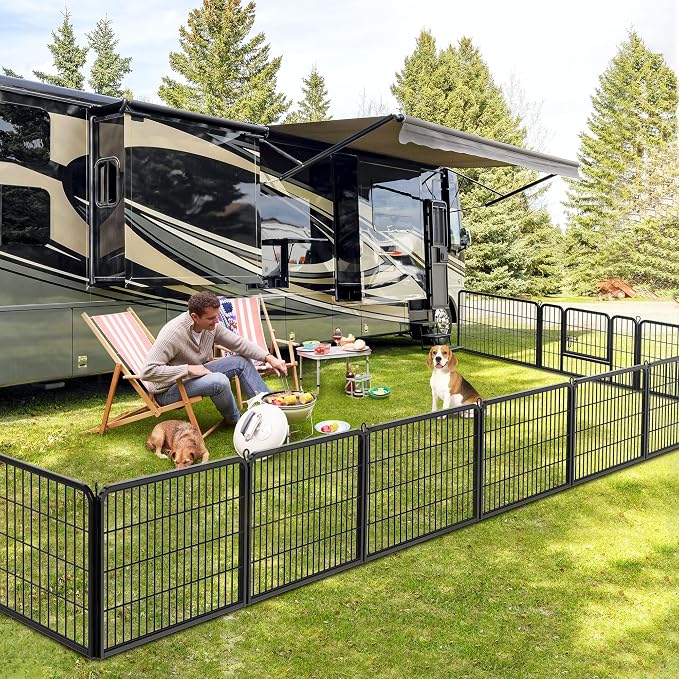 Dog Pen Pet Playpen Kennel Fence Outdoor Indoor Play Yard Puppy Exercise Barrier 31'' W x 24'' H 16 Panels (16 Panels, 24 Inches)